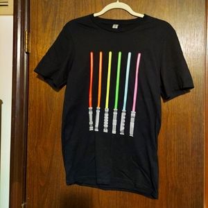 Limited Lightsaber Rainbow Black T-Shirt SMALL Cotton Tee